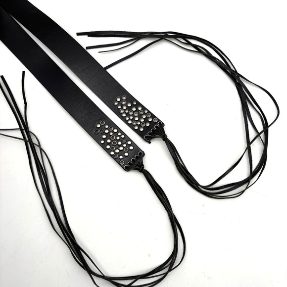 2004 Harley Davidson Black Genuine Leather Studded Logo Tassel Belt L 36.5-56.5\